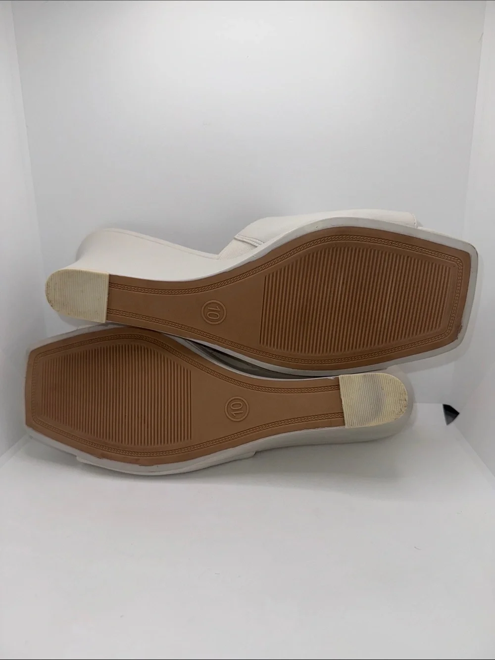 A New Day Vivi Wedge Mule Heels Women’s 10 Off-White Vegan Leather Open Toe
